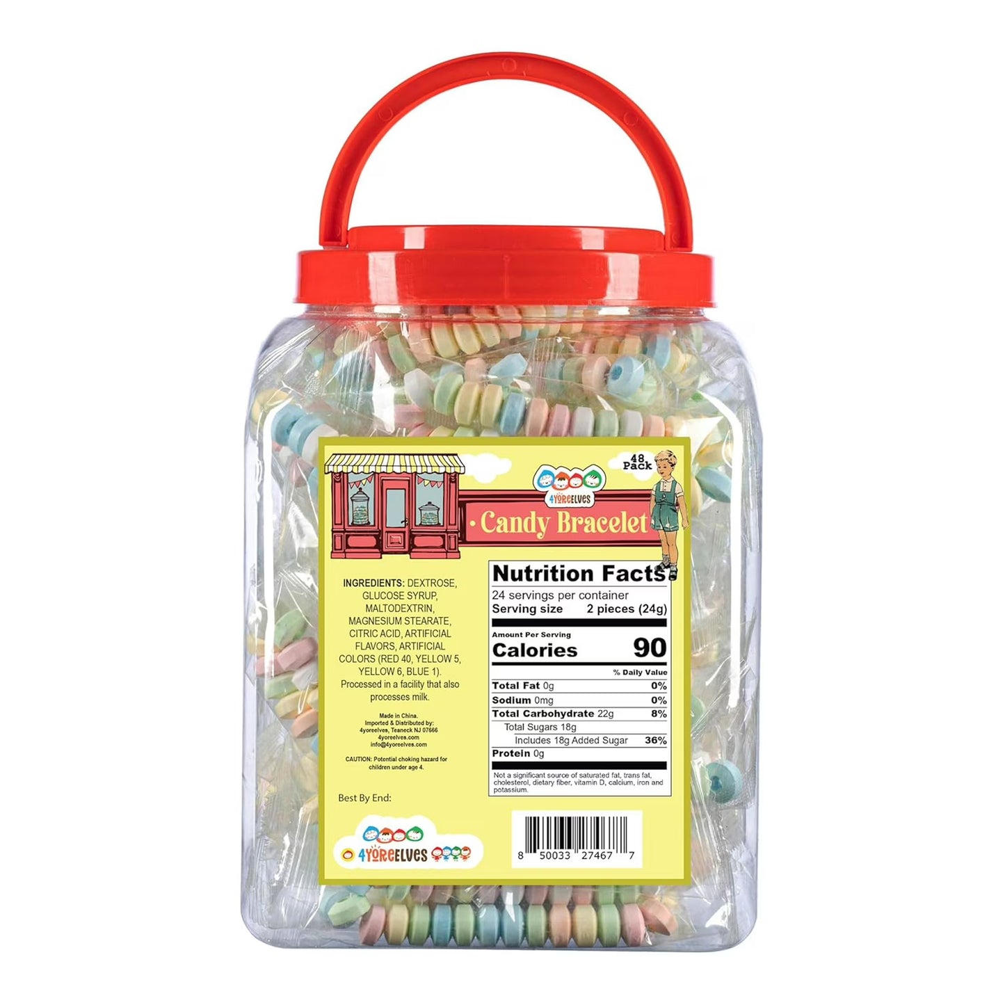 48 Candy Bracelets Individually Wrapped, Bracelet Candy Jewelry, Pastel Candy for Buffet, Goody Bag Stuffers, Barbie Party Favor for Kids, (Pack of 48x0.42oz/11.9g) by 4YoreElves