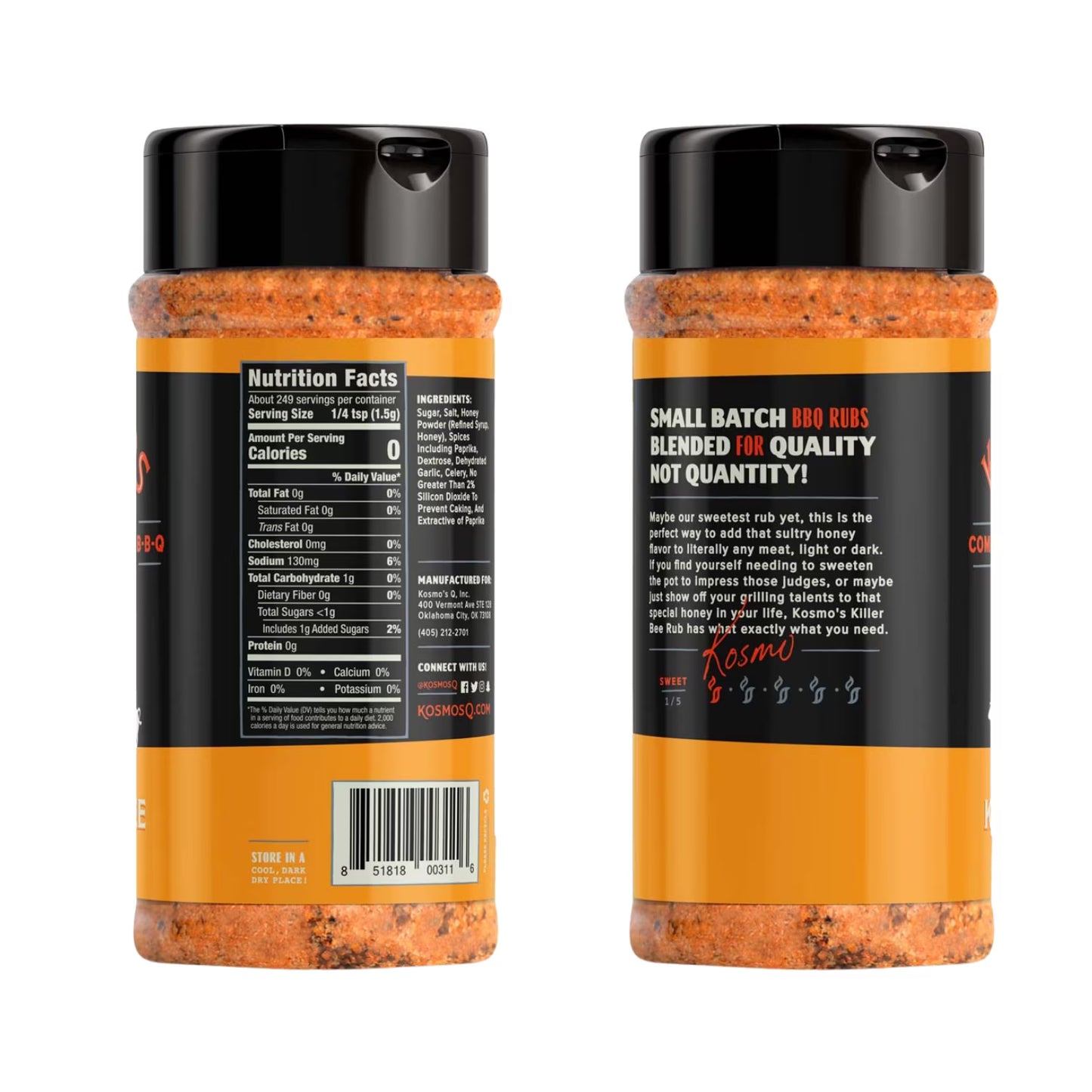 Kosmos Q Honey Killer Bee Dry BBQ Rub and Seasonings for Beef, Chicken & Pork, 13.2 oz