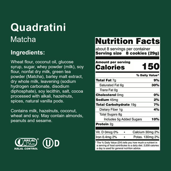 Loacker Quadratini Matcha, Cream-Filled Bite-Size Wafer Cookies, 7.76 oz, Pack of 6