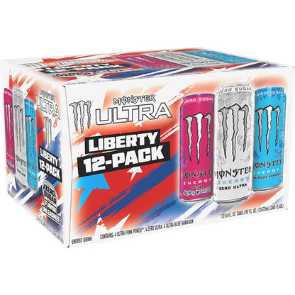 Monster Energy Ultra Variety Pack, Liberty, Sugar Free Energy Drink, 12 Pack 16 Fl Oz