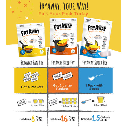 FryAway Super Fry Use Cooking Oil Solidifier Powder, 100% Plant-Based Disposal, For Up To 1.5 Gallons of Oil