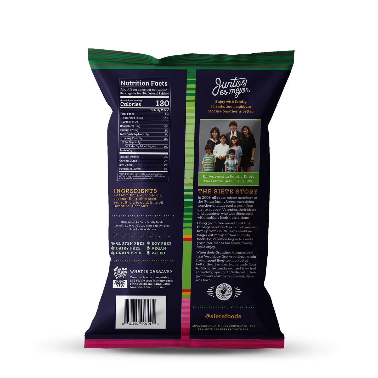 Siete Family Foods Tortilla Chip, Hint of Lime, 5 oz Bag