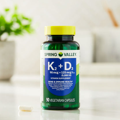 (3 pack) Spring Valley Vitamin K2 90 Mcg + D3 125 Mcg Vegetarian Capsules, 90 Count