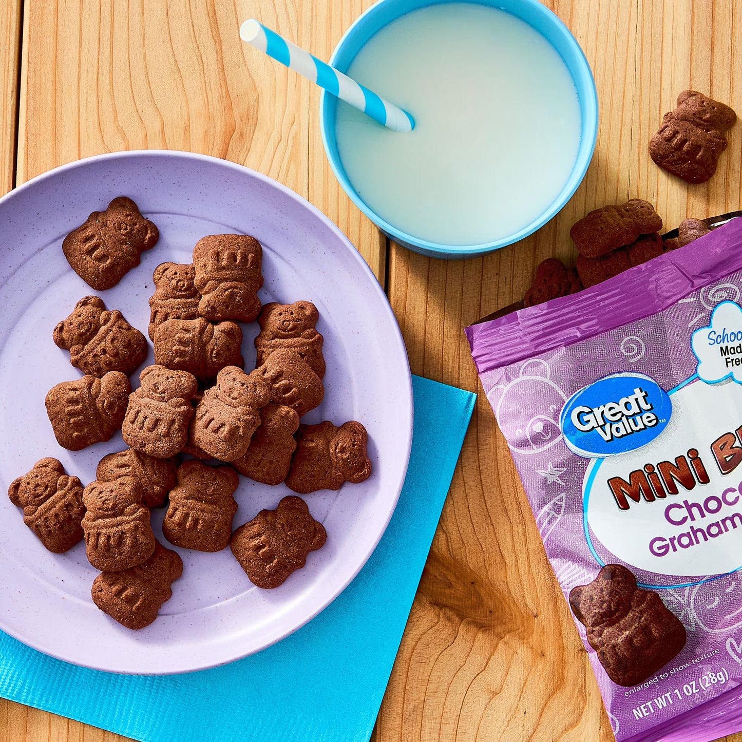 (3 pack) Great Value Mini Bear Chocolate Graham Cookies, 1 oz, 10 Count