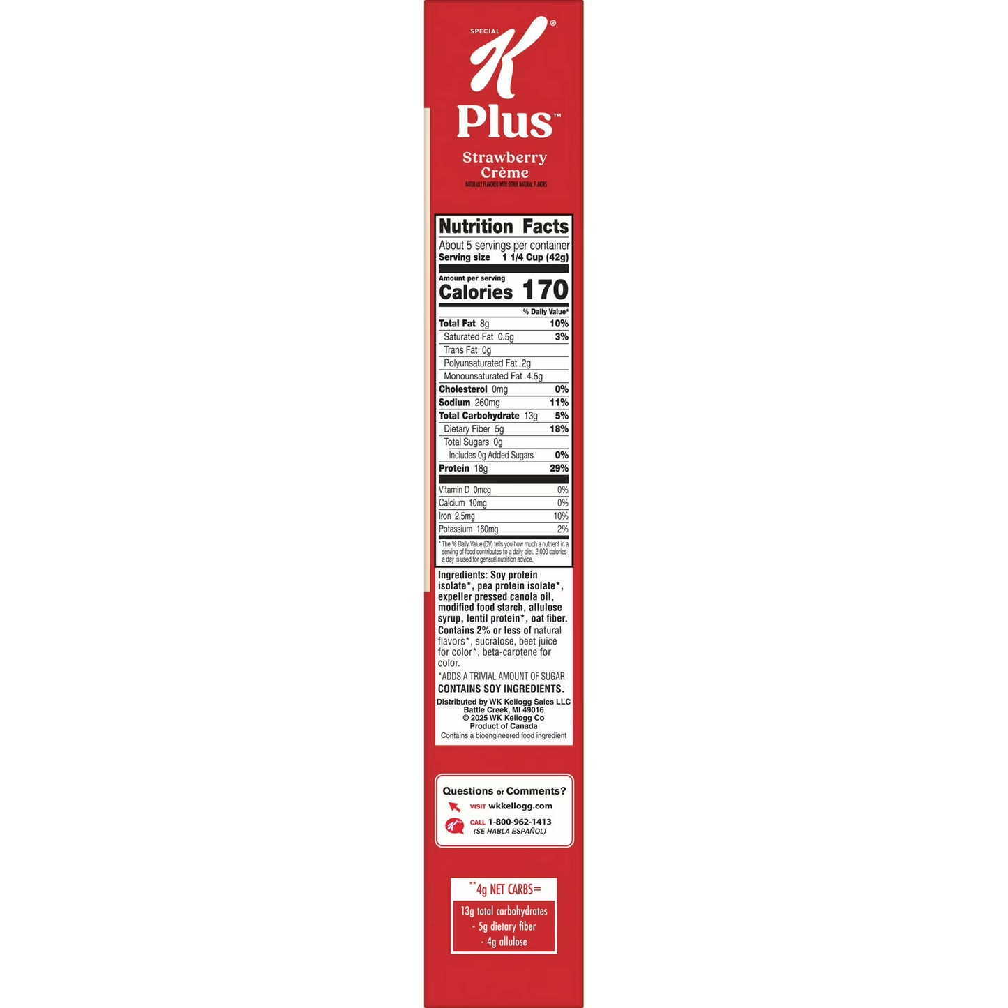 Kellogg's Special K Plus Strawberry Creme High Protein Zero Added Sugar Cereal Box, 8.1 oz