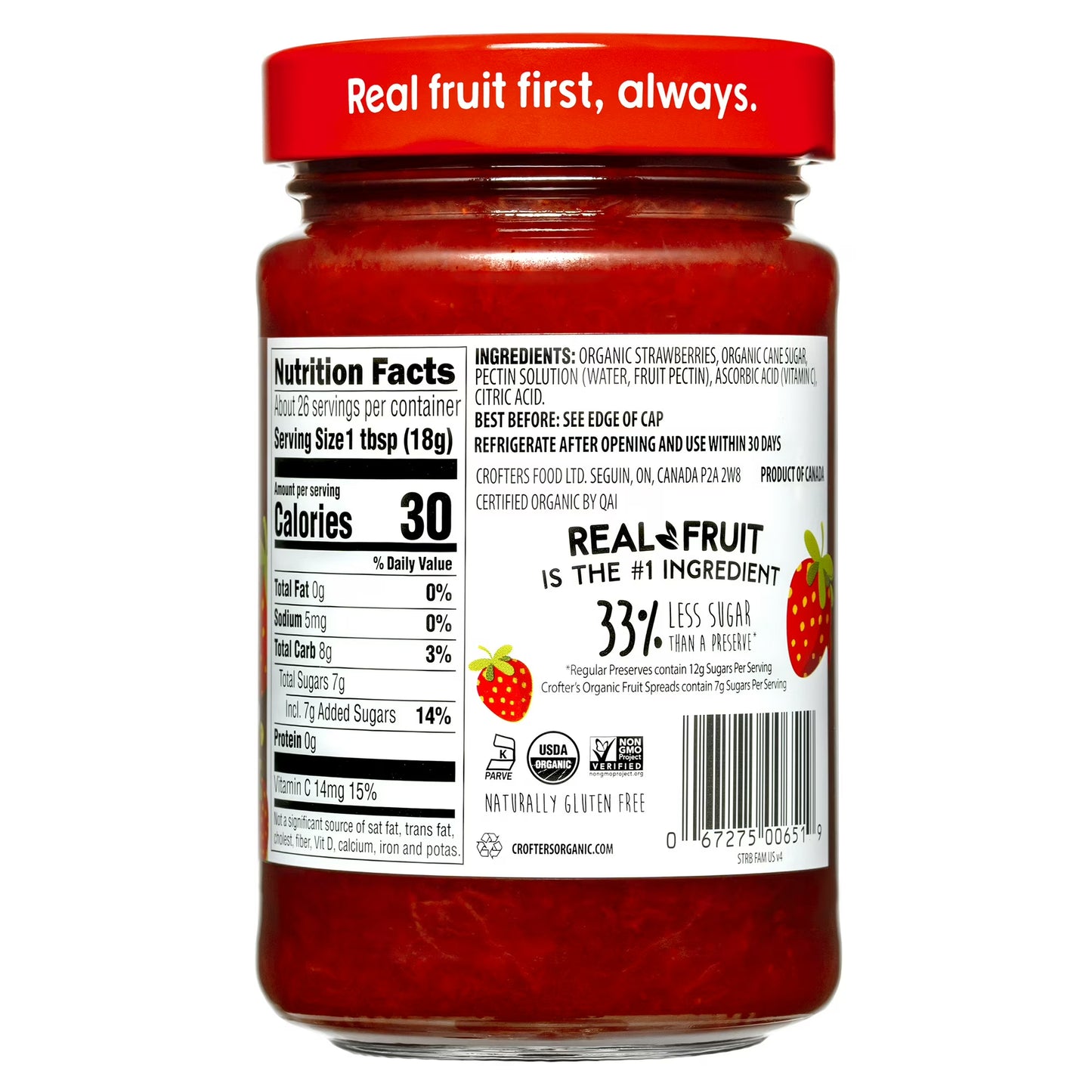 Crofters Fruit Spread Organic Premium Strawberry, 16.5 oz