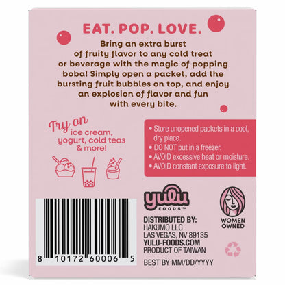 Yulu Foods - Popping Boba Pearls - Strawberry 4 Pack - Net Wt 7.1 oz. (200g)