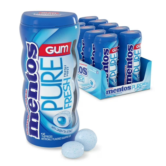 Mentos Pure Fresh Gum Fresh Mint 15 Piece Pocket Bottle - Pack of 10