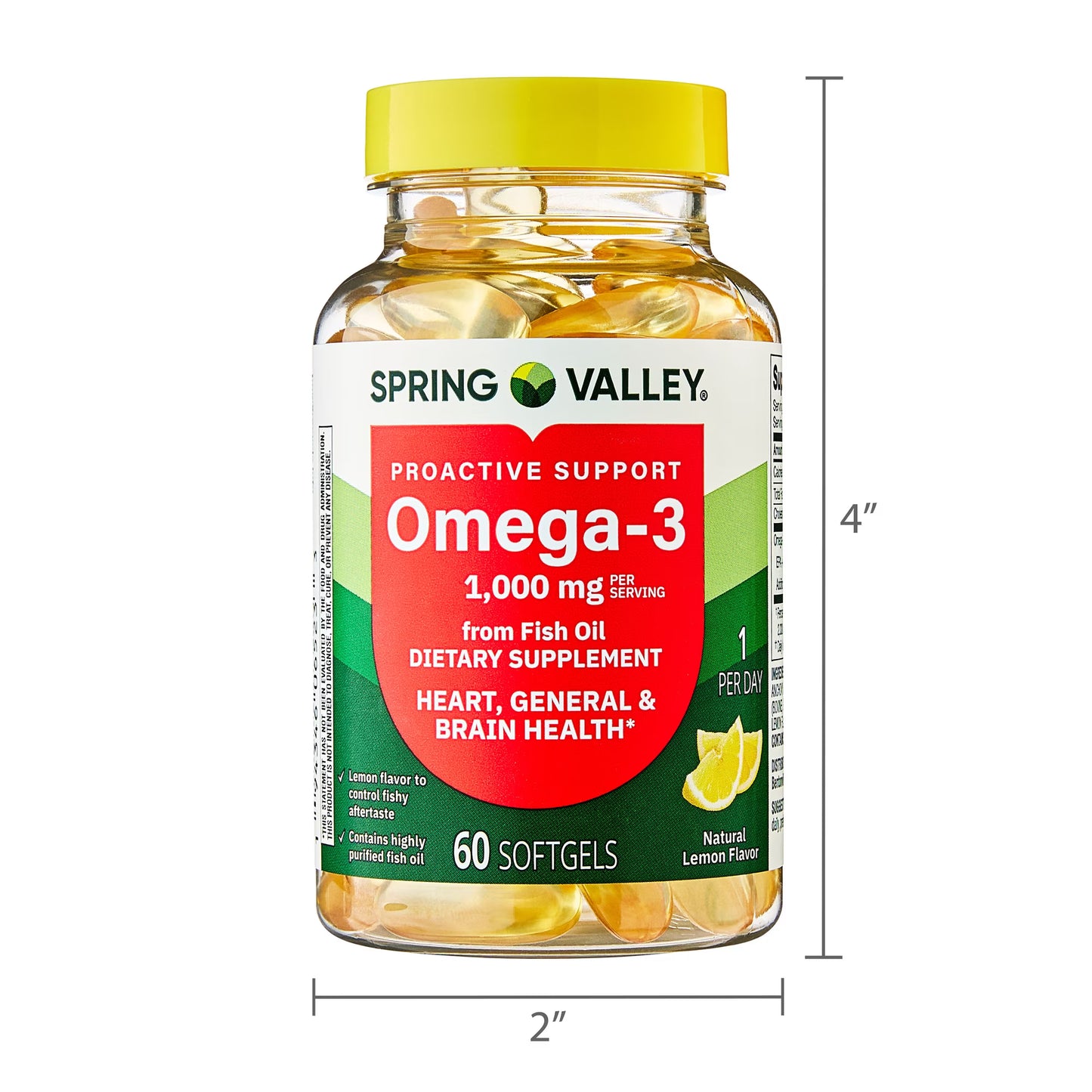 (3 pack) Spring Valley Proactive Support Omega-3 Fish Oil Dietary Supplement Softgels for Heart/General/Brain Health, 1000 mg, 60 Count