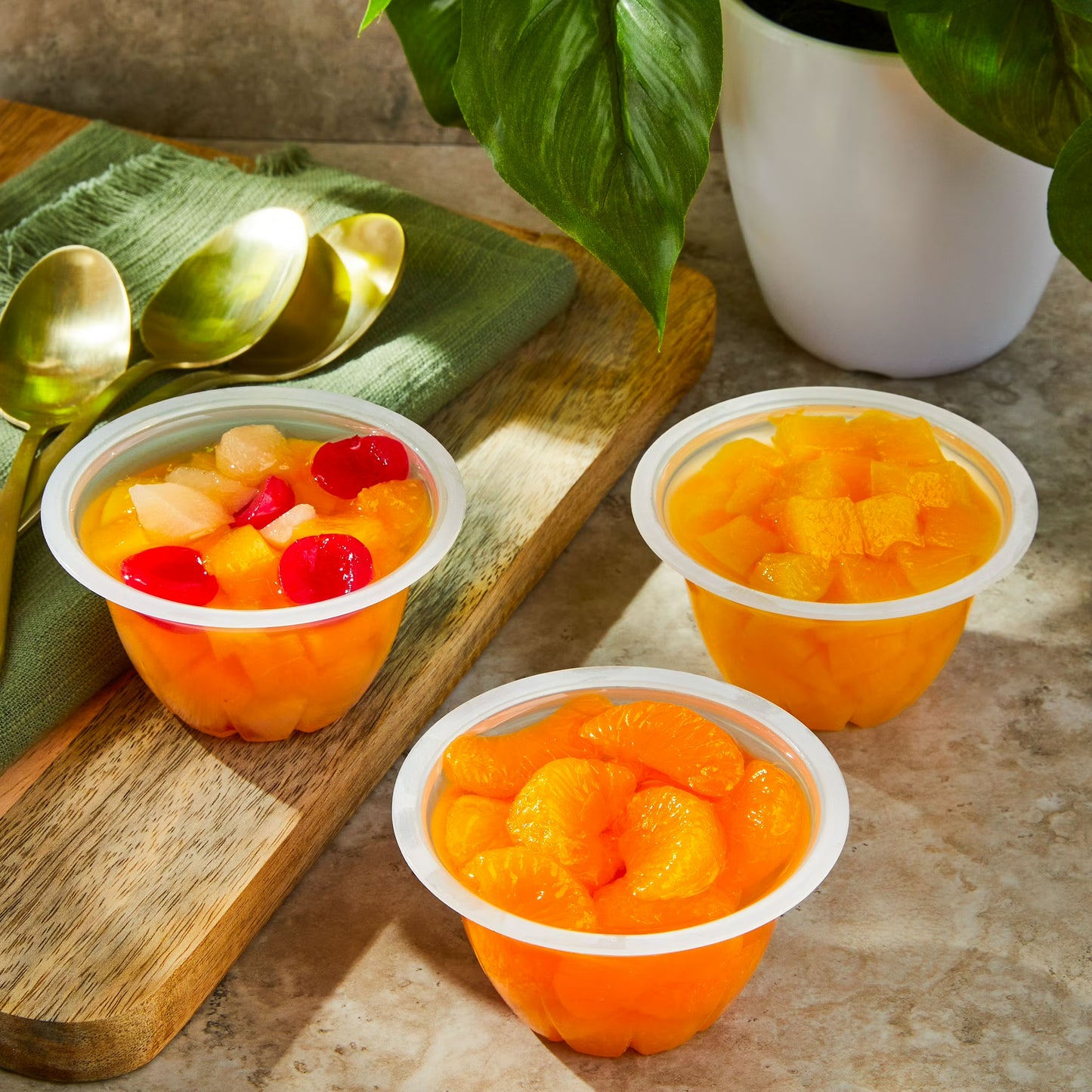 Great Value Diced Peaches, Mandarin Segments, & Cherry Mixed Fruits Variety Pack, 4 oz, 12 Pack