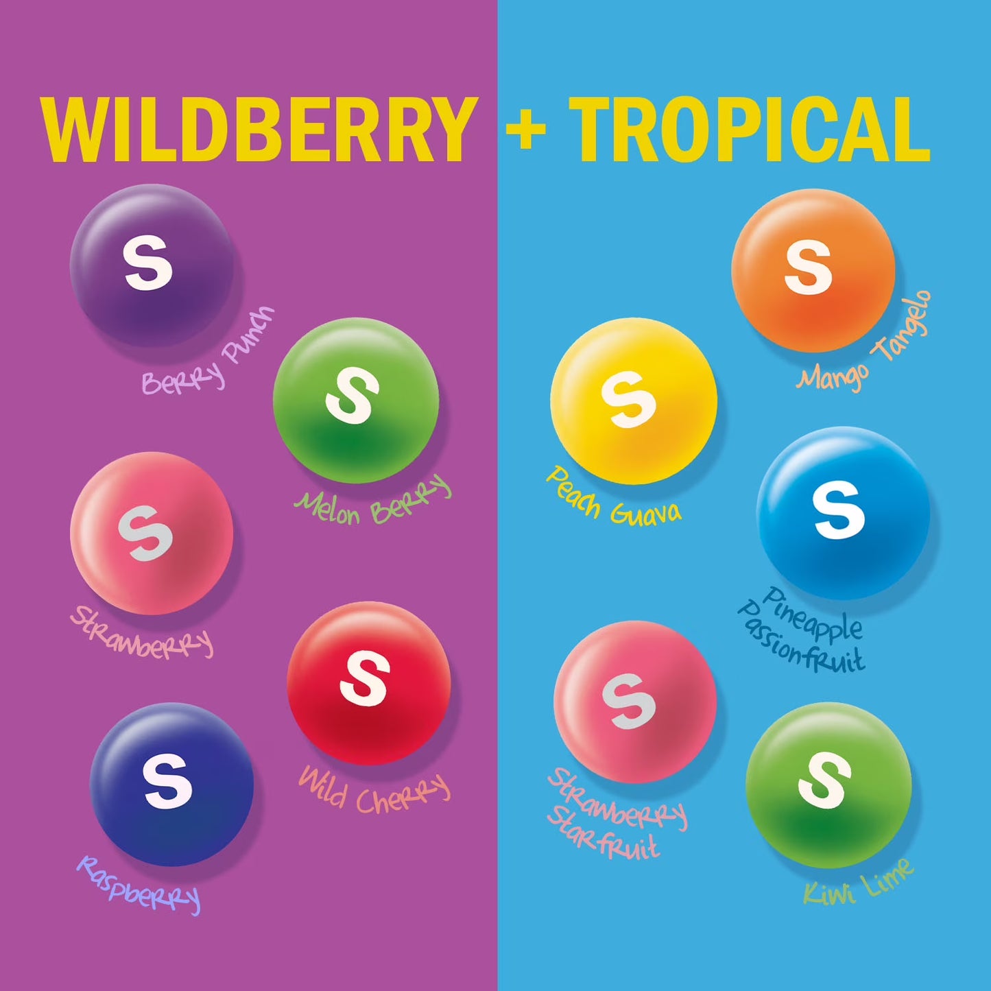 Skittles Flavor Mash-Ups Wild Berry & Tropical Chewy Candy, Grab N Go - 9oz Resealable Bag