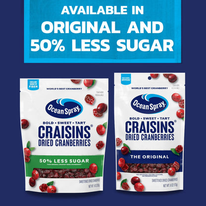 Ocean Spray Craisins, 50% Less Sugar Dried Cranberries, Dried Fruit, 20 oz Pouch