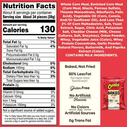 Baked Cheetos Crunchy 50% Less Fat Flamin’ Hot Cheese Flavored Snacks Bag, 7.625 oz
