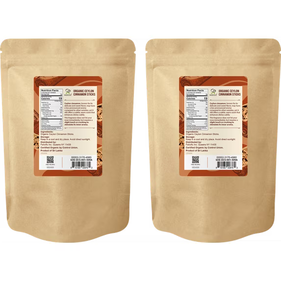 Soeos Organic Ceylon Cinnamon Sticks, 1oz, (28g), 2 Pack