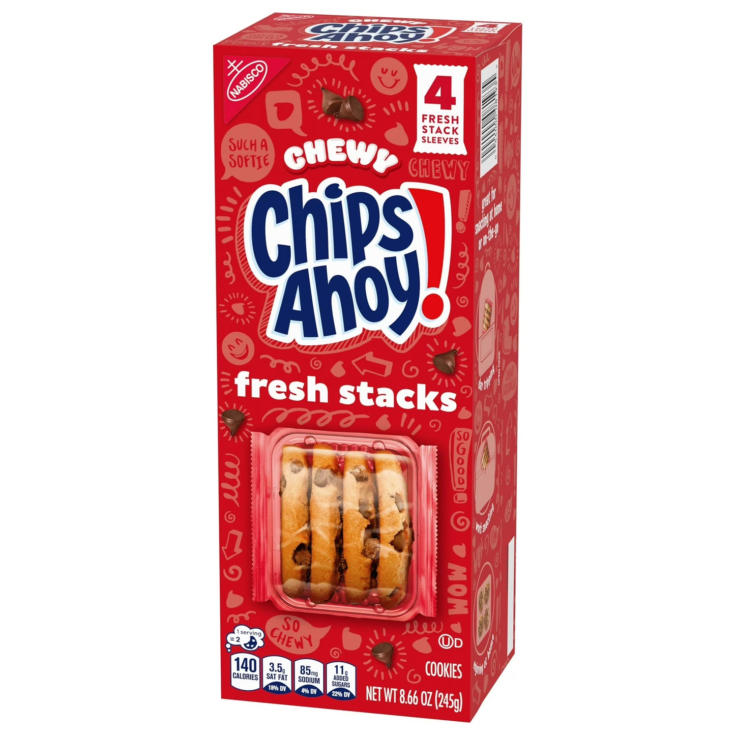 CHIPS AHOY! Fresh Stacks Chewy Fudgy Chocolate Chip Cookies, 8.66 oz (4 Multi Snack Packs)