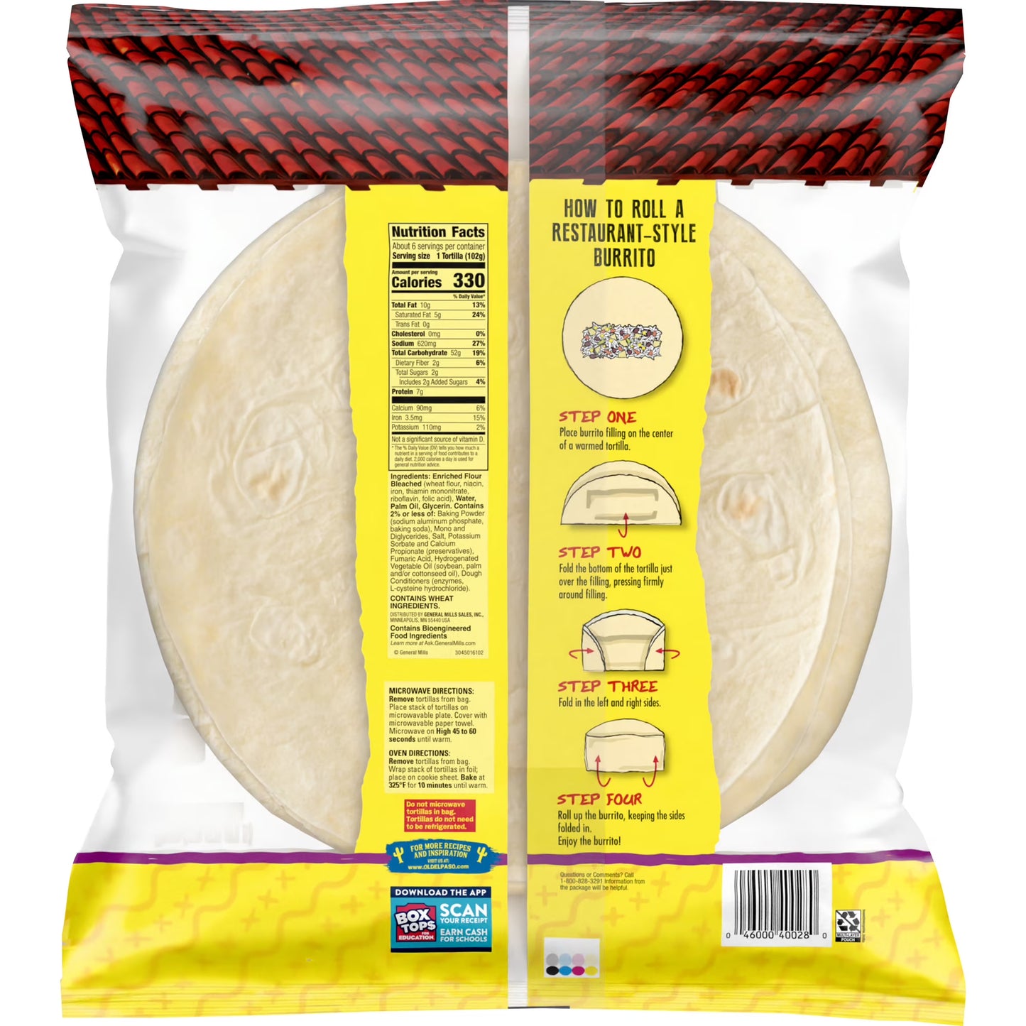 (4 pack) Old El Paso Restaurant Style Grande Flour Tortillas, Meal Prep, 6 Count, 21.5 oz