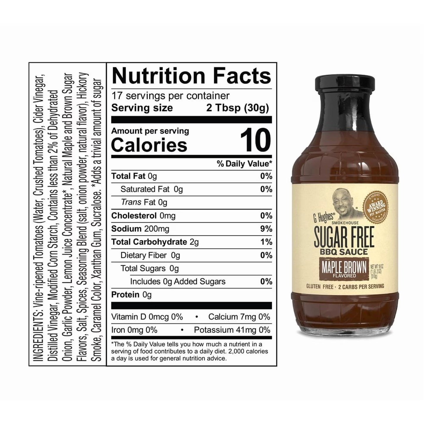 Pack of 6, G Hughes Sugar Free Maple Brown BBQ Sauce, 18 oz