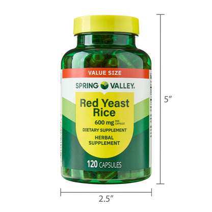 (3 pack) Spring Valley Red Yeast Rice Dietary Supplement Capsules, 600 mg, 120 Count