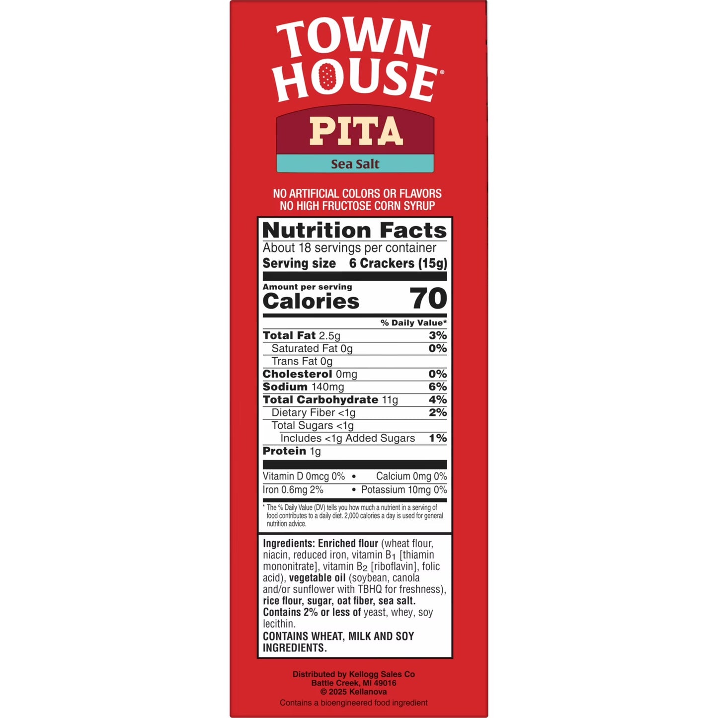 Town House Pita Sea Salt Oven Baked Crackers, Salty Snacks, 9.5 oz