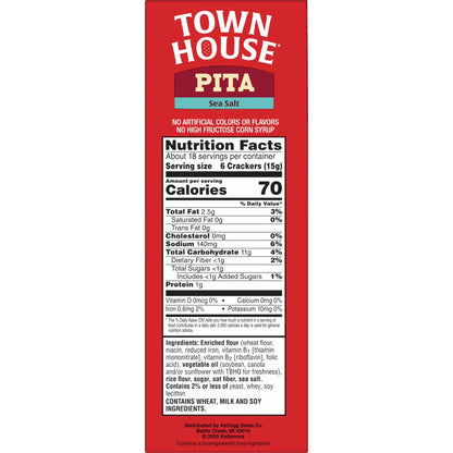Town House Pita Sea Salt Oven Baked Crackers, Salty Snacks, 9.5 oz