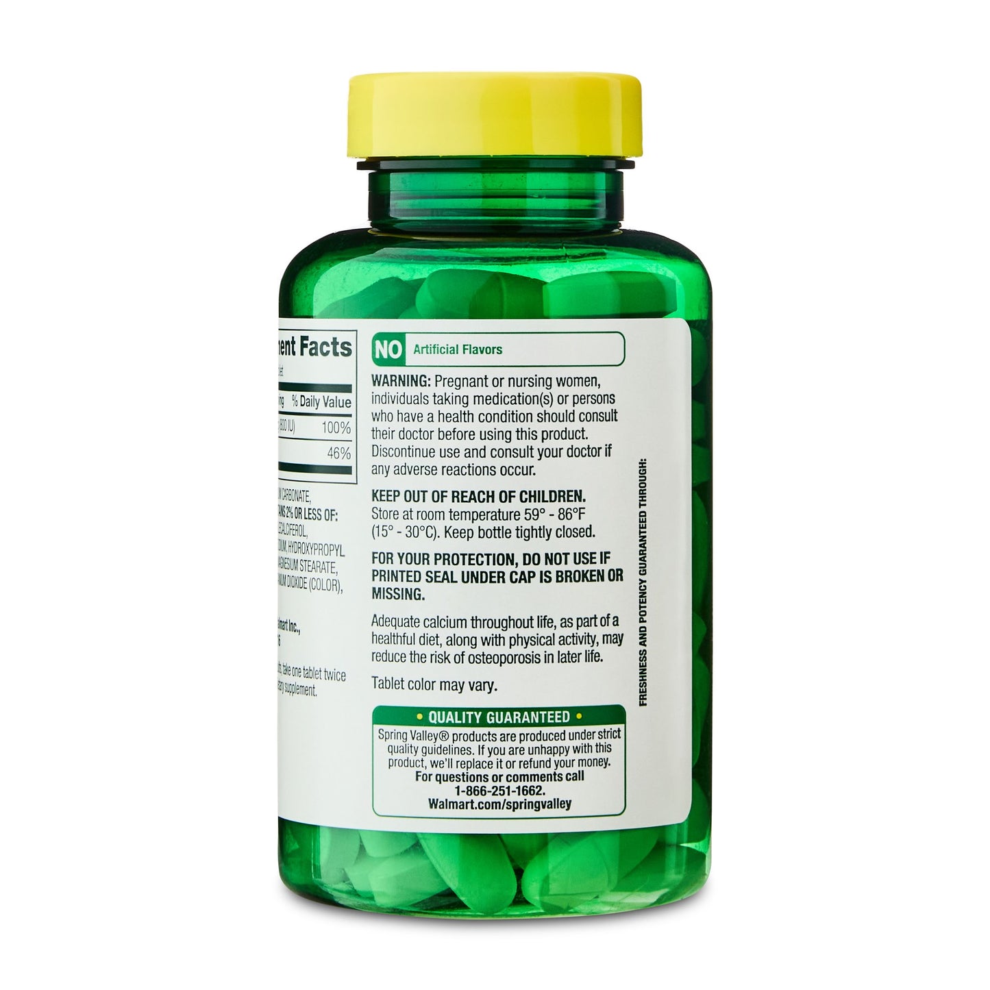 Spring Valley Calcium Plus Vitamin D Tablets, 600 mg, 100 Count, Dietary Supplement