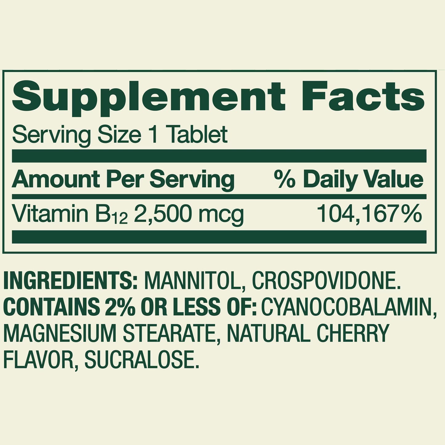 Spring Valley Vitamin B12 Supplement, 2500 mcg, Cherry, 120 Count, Quick-Dissolve Tablets