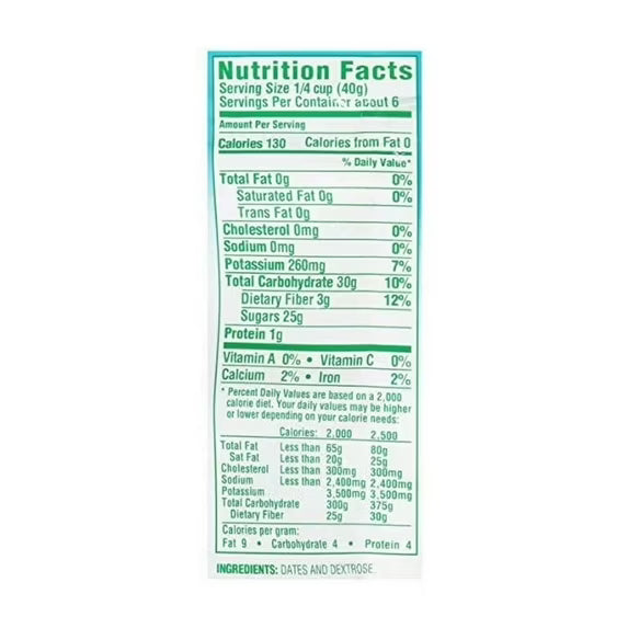 Dole California Chopped Dates, No Preservatives, 8oz Resealable Pouch