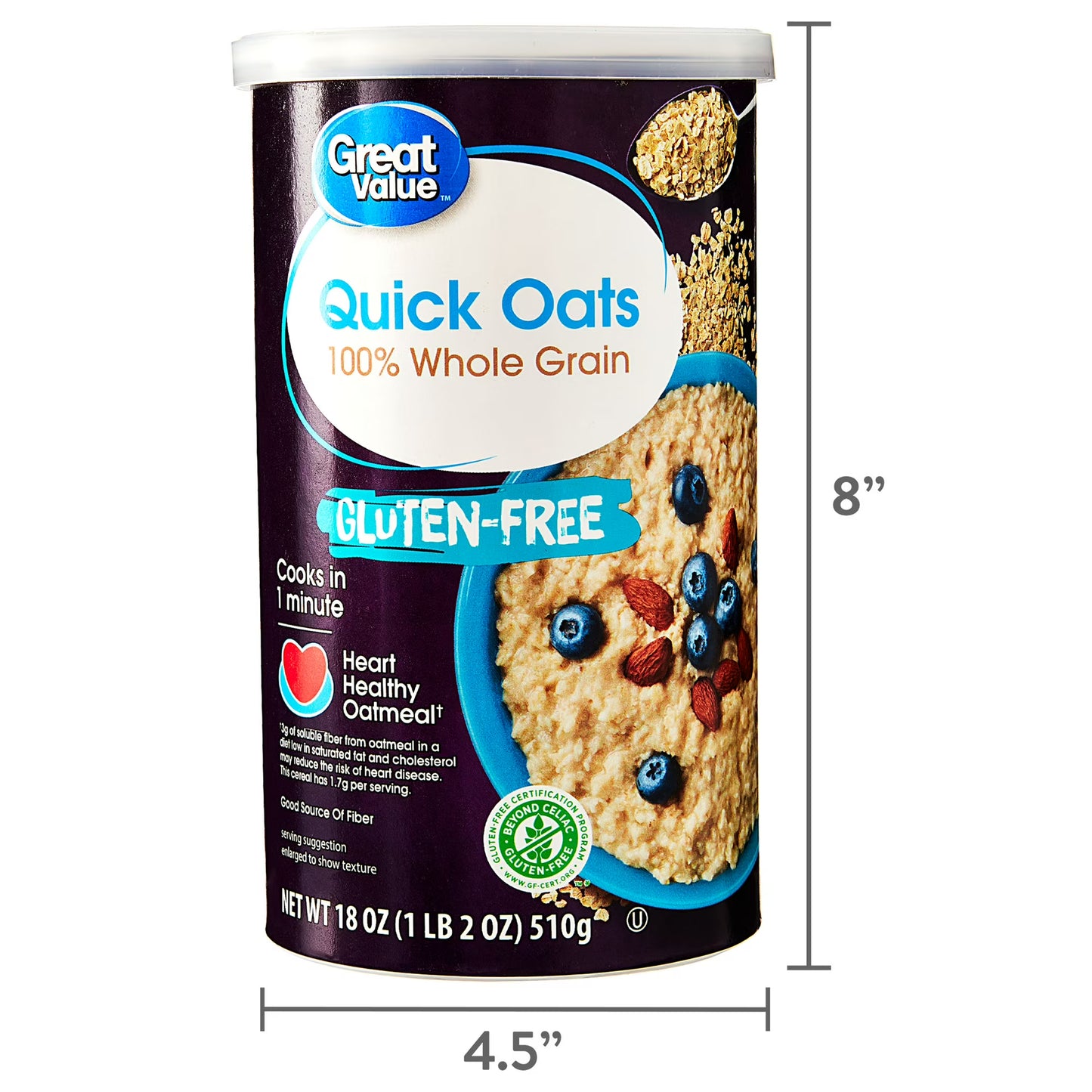 (3 pack) Great Value Gluten Free Quick Oats, 18 oz