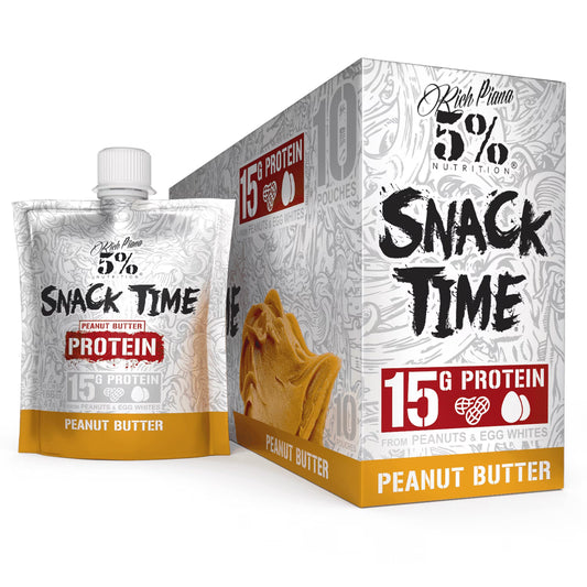 5% Nutrition Rich Piana Snack Time, High Protein Squeezable Pouches, Peanut & Egg White Blend - 10Ct (Peanut Butter)