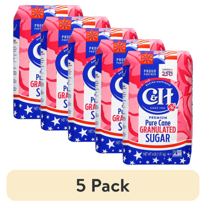 (5 pack) C&H Pure Cane Sugar, 4 lb Bag, Summer Baking, July 4th Desserts, Limited Edition