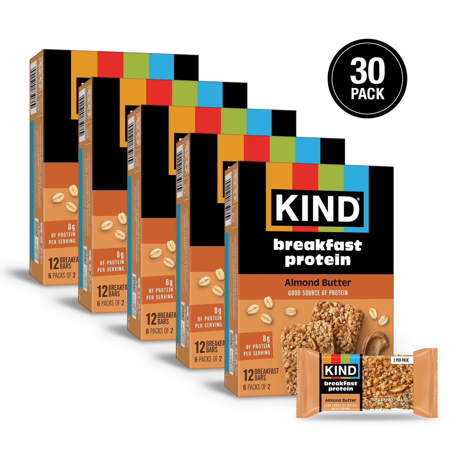 (5 pack) KIND Breakfast Protein Bars, Almond Butter, 1.76 oz, 6 Count
