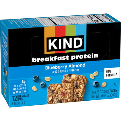 KIND Blueberry Almond Breakfast Protein Bars, 6-Count, 1 Cardboard Box