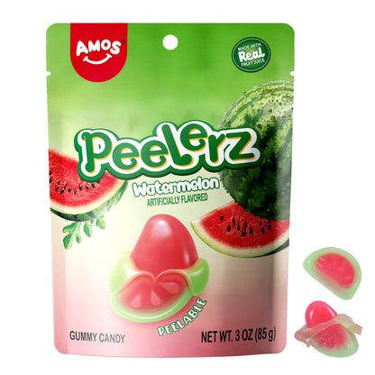 Amos Peelerz, Gummy Candy, Watermelon Flavor, Peelable Gummy, 3 oz Bag