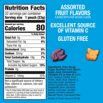 Sonic Fruit Flavored Snacks, Fat Free and Gluten Free, Value Pack, 17.6 oz, 22 Pouches