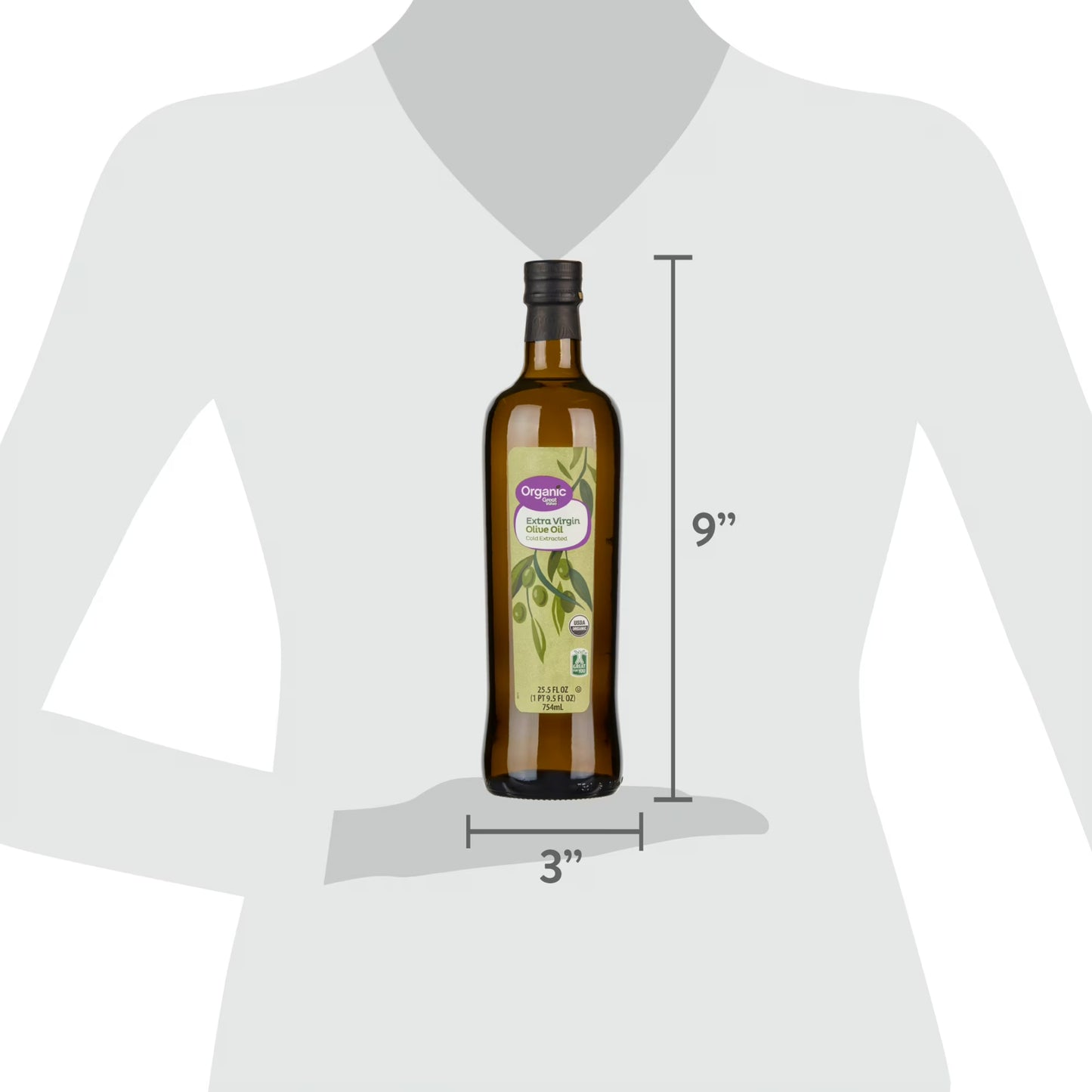 Great Value Organic Extra Virgin Olive Oil, 25.5 fl oz Glass Bottle