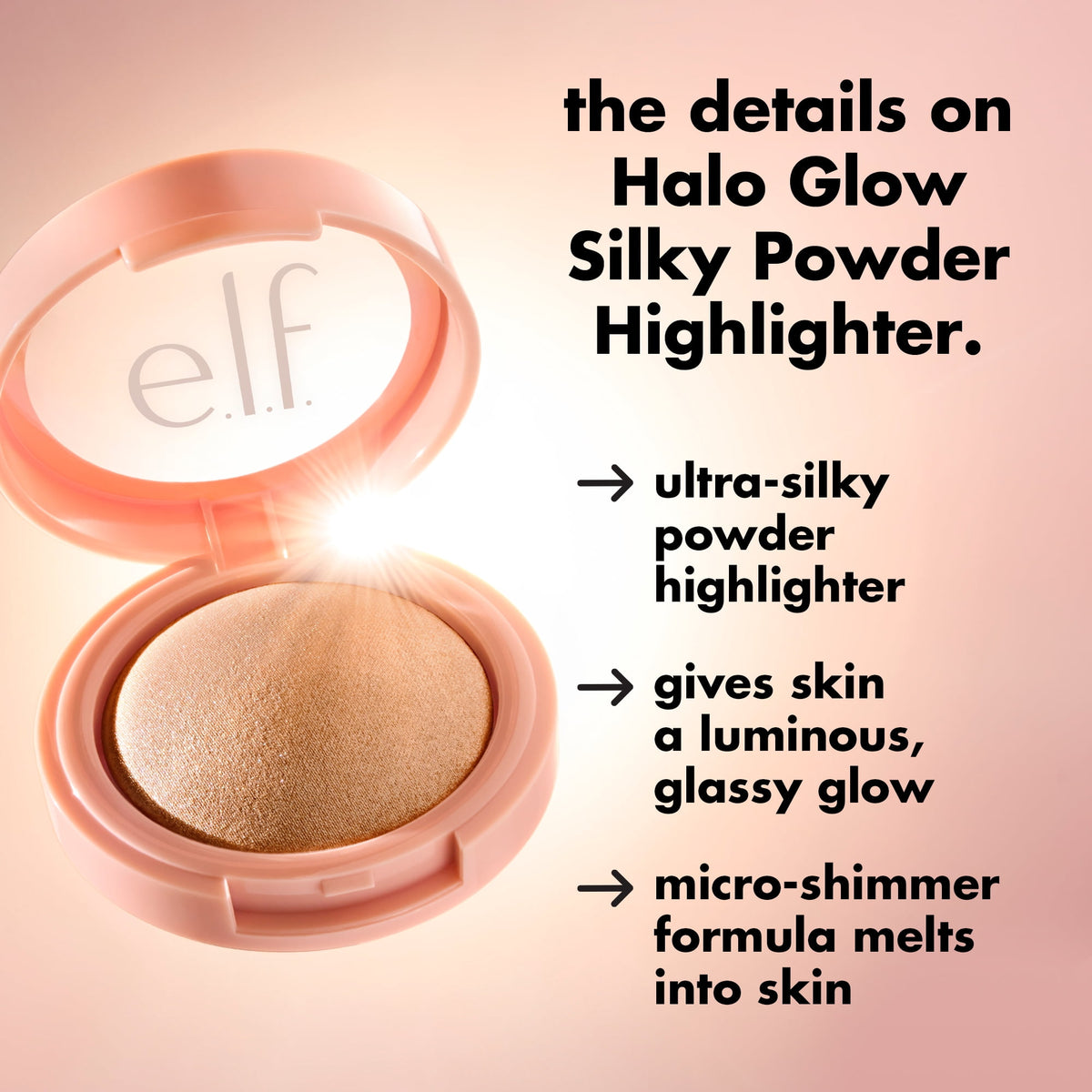 e.l.f. Halo Glow Silky Powder Highlighter, Prosecco Poppin', 0.15oz