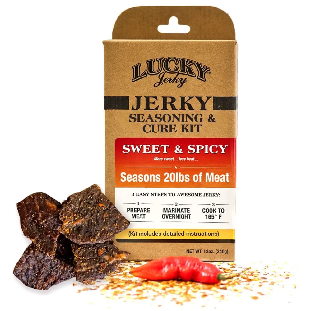 Lucky Jerky DIY Sweet & Spicy Seasoning Kit - Makes 20lbs of Jerky, Perfect for Slab & Stick Styles