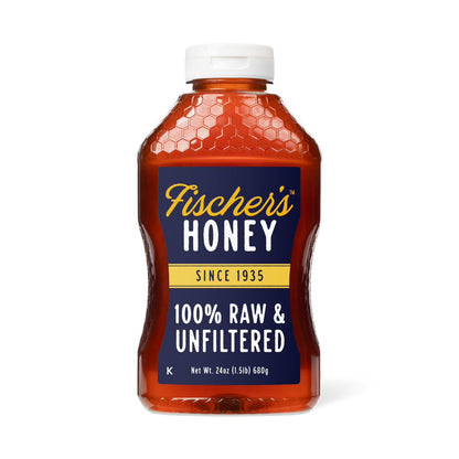 Fischers Honey, 24oz Raw and Unfiltered, Premium, Pure, Squeeze Bottle