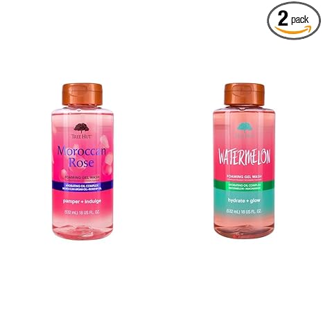 Tree Hut Moroccan Rose Nourishing & Moisturizing Foaming Gel Wash, 18 oz., Hydrating & Watermelon Nourishing, Moisturizing & Hydrating Foaming Gel Wash, 18 oz.