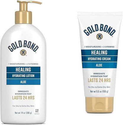 Gold Bond Healing Hydrating Lotion, 14 oz., With Aloe, Moisturizes, Immediate 24-Hour Hydration & Healing Skin Therapy Lotion with aloe 5.5 oz., Non-Greasy & Hypoallergenic