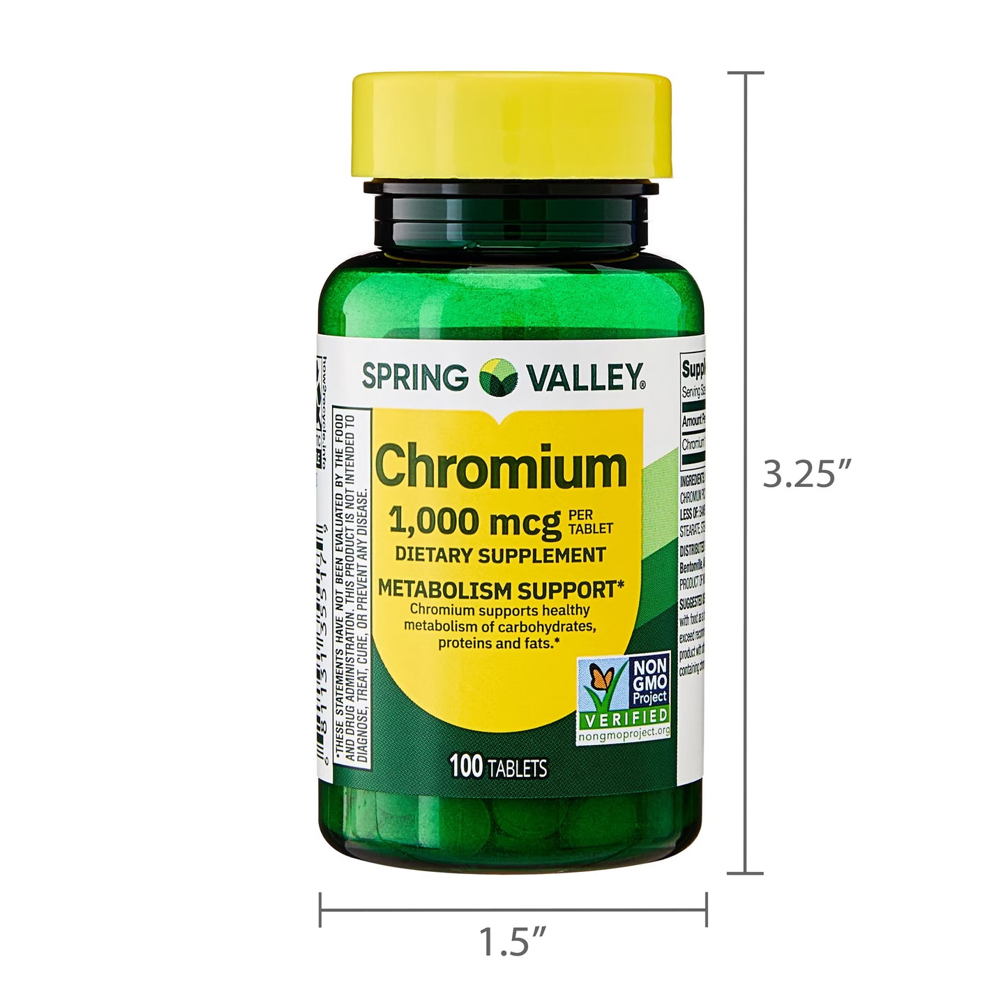 (3 pack) Spring Valley Chromium Metabolism Support Dietary Supplement Tablets, 1,000 Mcg, 100 Count