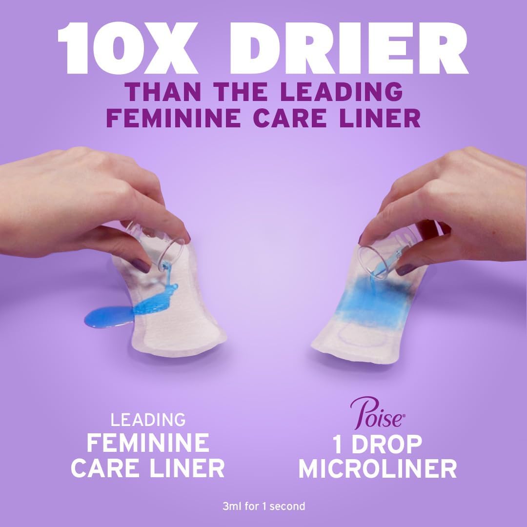 Poise Daily Microliners, Incontinence Panty Liners for Bladder Leaks, 1 Drop Lightest Absorbency, Regular, 54 Count of Pantiliners
