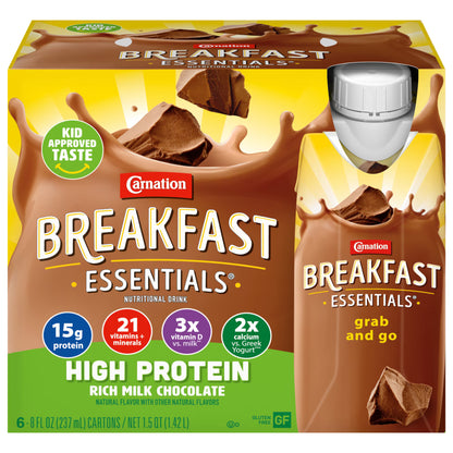 Carnation Breakfast Essentials High Protein Nutritional Drink Shakes, Rich Milk Chocolate Breakfast Shake, 8 fl oz, 6 Pack