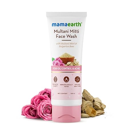 MAMAEARTH Multani Mitti Face Wash 3.38 Fl Oz (100ml) | with Multani Mitti & Bulgarian Rose