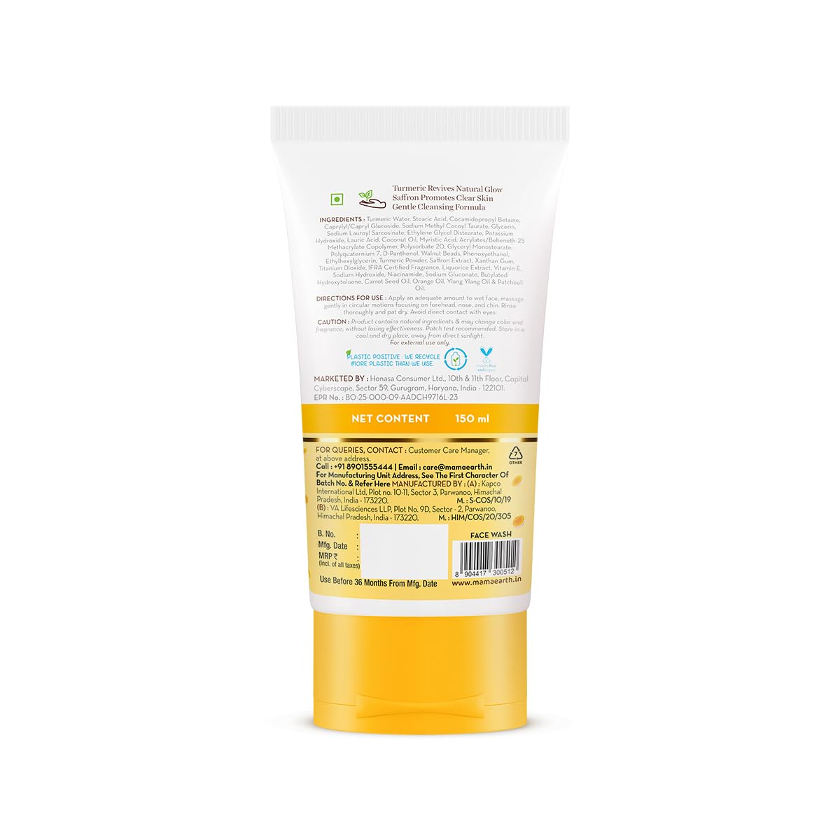 Mamaearth Ubtan De Tan Face Wash | Helps Reduce Tanning & Sun Damage | Gently Cleanses Dirt & Excess Oil | Enriched with Turmeric & Saffron | 5.07 Fl Oz (150ml)