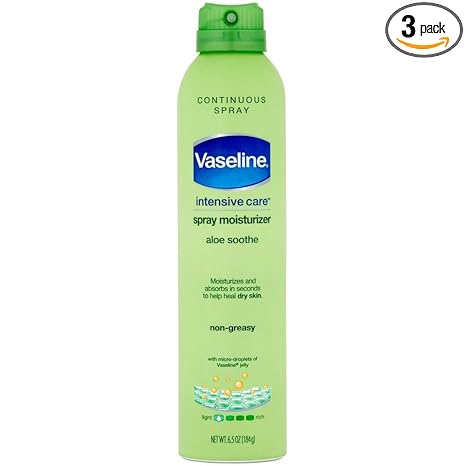 Vaseline Spray & Go Moisturizer, Aloe Fresh, 6.5 oz (Pack of 3)