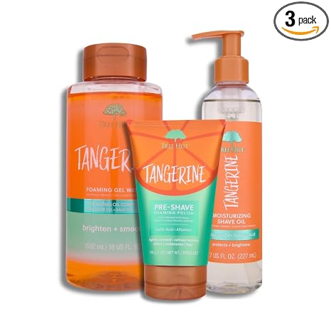 Tree Hut Tangerine Bath & Shave Bundle with Foaming Gel Body Wash, Pre-Shave Exfoliating Polish & Hydrating Shave Oil; Shea Butter Formula for Soft, Smooth, Nourished Skin
