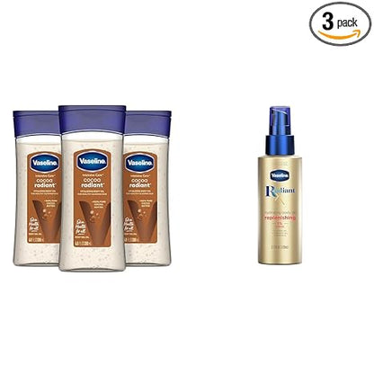 Vaseline Intensive Care Cocoa Radiant 3 Count 6.8oz Body Gel Oil + Radiant X Replenishing 3.7oz Body Oil