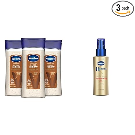 Vaseline Intensive Care Cocoa Radiant 3 Count 6.8oz Body Gel Oil + Radiant X Replenishing 3.7oz Body Oil