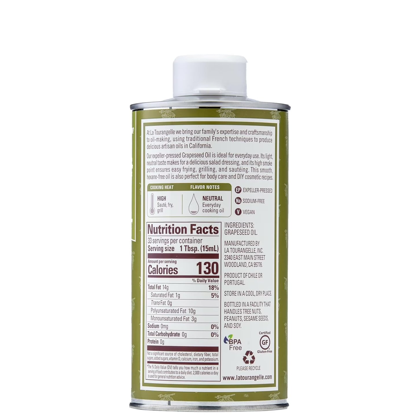 La Tourangelle Expeller-Pressed Grapeseed Oil, 16.9 Fl oz